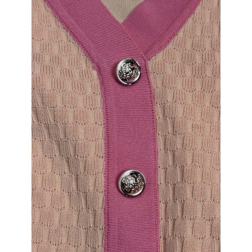 Nanette Lepore Peach Pink Knit Cardigan Short‎ Sleeve Preppy Work Office Chic S - Picture 4 of 10
